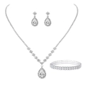 Close-up of bridal jewelry set with pear-shaped cubic zirconia in silver-plated metal - 8# Silver Pear Cut Style