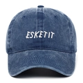 Detail of navy washed denim baseball cap with 3D white ESKETIT embroidery in vintage style - Navy Blue