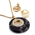 Vintage gold necklace and earrings set with tortoiseshell texture and Love script - Gold Love Letter (KS51297-K)