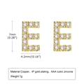 Gold plated letter E stud earrings with cubic zirconia stones, 7mm height by 4.2mm width - Letter E