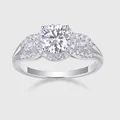 Halo set round moissanite ring with baguette side stones in polished S925 silver finish - R12984 Style (1 Carat Moissanite)