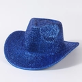 Sparkly electric blue glitter cowboy hat for parties and nightclub events with sequin finish - Adjustable / Sapphire Blue