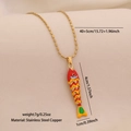 Gold stainless steel necklace with vibrant red and yellow movable fish pendant charm - Red