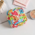 Quilted floral sanitary pouch with cartoon bear pattern for makeup and travel storage - Graffiti