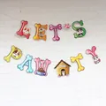 Colorful Let's Pawty pet birthday banner with bone and cartoon dog icons on white background - Let's Pawty Banner