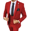 Slim fit red three-piece business suit with double-breasted vest and polka dot tie - XXS / Red
