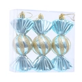 Light blue candy Christmas tree ornaments with gold glitter stripes in 3-piece set - Light Blue/Set of 3