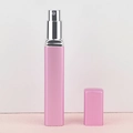 Portable 12ml square perfume atomizer with satin pink finish and silver metal spray nozzle - Pink