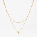 Gold layered stainless steel necklace featuring star charms and elegant pearls - Gold Necklace (KD1438)