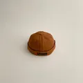 Brown cotton docker hat for kids with green Unice embroidery in vintage style - Smiley Face Letter Style / One Size / Caramel color