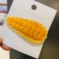 Handmade bright yellow knitted crochet hair clip with wave lace trim on display card - 14# Yellow Water Drop