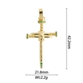 Détail du pendentif croix en clous dorés avec zircon vert et dimensions précises - Croix de Clou en Or Pierre Précieuse Verte