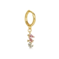 Detail of 18K gold huggie hoop earring with pink and white zircon sea animal charm - Pink Seahorse Abstract Style (EH00431)