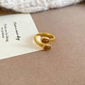 Detail of gold spiral open ring featuring dual oval brown tiger eye stones on a card - Adjustable Open / Gold-Coffee (Double Stone Spiral)