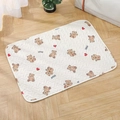 Quilted pet sleeping mat with brown bear and red heart patterns on white fabric - Beige Heart Bear