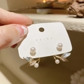 Elegant gold tulip pearl earrings with blue petal inlay and sparkling leaf accents - ER767-02-Leaf Pearl