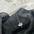 Elegant silver chain necklace with cloud opal pendant and teardrop crystal on silk - Silver + Lip Chain - Cloud Water Drop