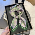 Silk-like square scarf with purple floral print and green striped border detail - 70*70cm / 30128-Purple Green Patchwork
