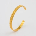 Golden woven stainless steel open bangle with a vintage minimalist twisted design - Gold CK523-GD (Twist Braid)