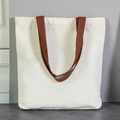 Beige canvas draagtas met bruine riemen en zwarte motiverende tekst voor studenten - Hoe Harder Hoe Gelukkiger-LUCKY