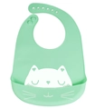 Mint green 3D silicone baby bib with adjustable buckles and cartoon cat pattern - Heart Cat - Mint Green