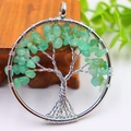Handmade silver wire tree of life pendant with green natural crystal stones - Silver Scattered Root Green Aventurine