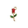 Ciondolo a fiore rosso in lega con design a rosa smaltata e finitura dorata - 1 pezzo Fiore di Rosa 9x18mm