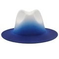 French style fedora hat featuring white and royal blue gradient wool felt with wide brim - M (56-58cm) / White+Blue