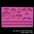 Pink silicone mold for fondant and soap with floral and heart relief 19.5x12.5x0.9cm - Style 04012 Pink