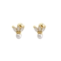 Elegant s925 silver gold-plated stud earrings with marquise zircon and white pearl - 925 Silver / Gold