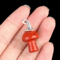 Natural red stone mushroom pendant with silver metal hook for DIY jewelry making - Gun Black Cap / Red Jasper