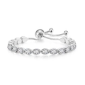 Detail of adjustable slider closure on silver tennis bracelet with oval cubic zirconia stones - 4*6mm Oval Stone / White Gold
