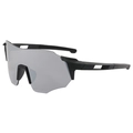 Gray aerodynamic sports sunglasses with black lightweight frame from a 45-degree angle view - Black Frame Silver Mirror