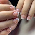 Elegant French ballet style press-on nails with white tips and sparkling crystals - Yellow Jelly Glue + Nail File