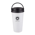 White 304 stainless steel vacuum insulated coffee mug with handle and black lid - 510ml / Handbag Style / White