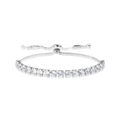 Silver tennis bracelet with clear zircon stones and adjustable bolo slider closure - Silver Fully Paved Bolo Tennis Bracelet (0127 White)