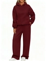 Women's burgundy oversized hoodie and wide-leg sweatpants two-piece tracksuit set - Burgundy