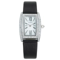 Montre rectangulaire élégante en argent avec lunette en cristal et bracelet en cuir noir - Boîtier Noir Cadran Blanc