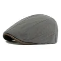 Classic dark grey flat cap with brown leather trim and premium textured fabric - Adjustable / Dark Gray