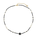 Collier vintage français avec perles de spinelle noire et perles sur fond blanc pur - Collier en Perles de Spinelle Noire (XL-827J)