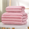 Pink striped coral fleece towel set with thickened soft bath towel and face towel - Broad & Narrow Stripe / Towel (35*75cm) / Purple