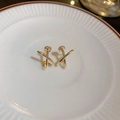 Dettaglio macro di orecchini a croce placcati in oro con inserti in zirconia - Stile Chiodo Incrociato (35#) / Oro (con Zirconia)