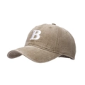 Casquette de baseball kaki classique avec broderie lettre B blanche en coton délavé - Réglable / Kaki