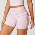 Short de yoga rose ajusté avec cordon de serrage latéral et tissu élastique de sport - S / Rose pêche