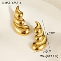 Detailed view of triple-layered teardrop gold earrings with dimensions and weight info - Gold Flame Streamlined Earrings (NMSE-K255-1)