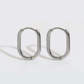 Polished silver stainless steel oval geometric hoop earrings with a secure hinge closure - Oval (2.0mm Wire) / Silver