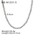 Minimalist silver steel bead necklace 0.6cm diameter 42cm length for women and men - 0.6cm Necklace (42+5cm) / Silver