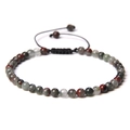 Adjustable 4mm natural stone beaded bracelet with woven cord in earthy mixed colors - African Blood Stone