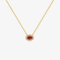 Elegant gold S925 silver necklace with oval red gemstone and white zircon halo pendant - 18K Gold - 529 (Pomegranate Red)