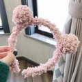 Pink plush curly hairband with cute bear ears for washing face and skincare - Pink Bear Ears